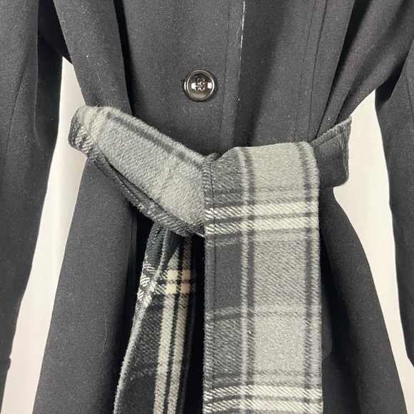 Mackintosh XL Wool Plaid Scarf Belted Longline Pea Coat Winter Warm Fleece - Picture 6 of 9